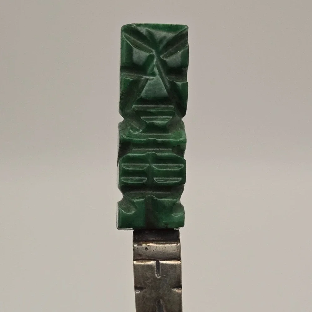 Uhren Schaaff Vintage Aztec Calendar Tiki Souvenir Spoon Silver Green‎